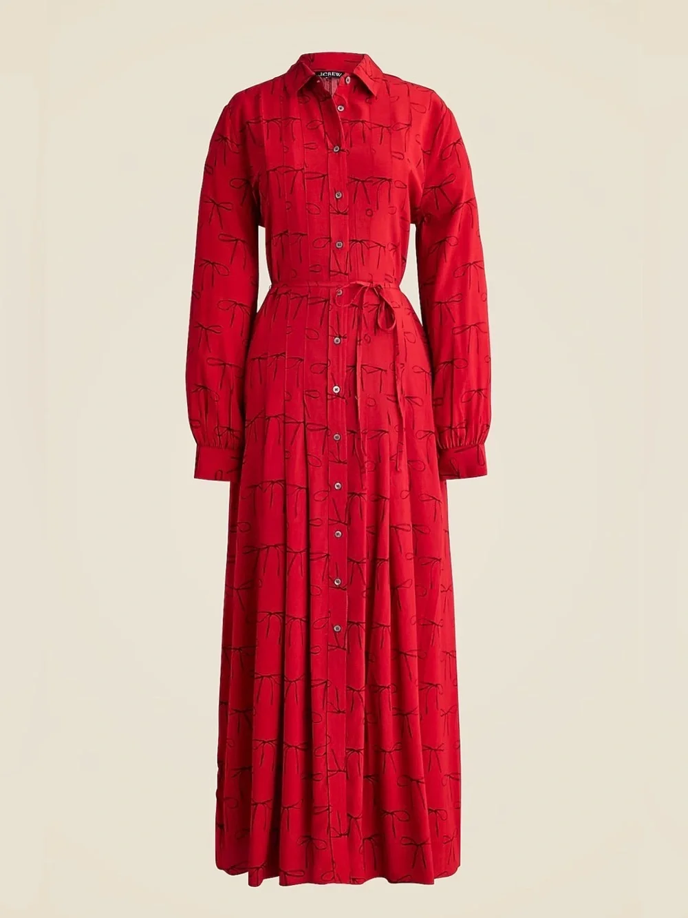 J.Crew Red Drapey Pleated Shirt-Dress in Bow Print Size 16